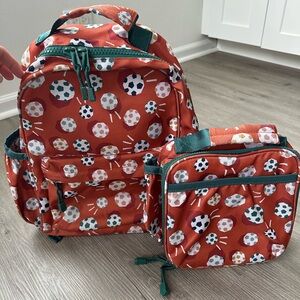 Crate and Kids Soccer Print Kids Backpack and Lunch Bag Set - Orange and Green
